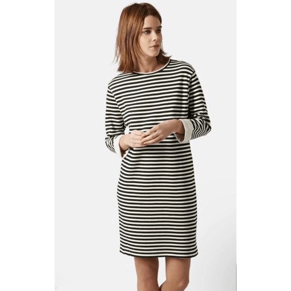 Topshop Women's Black White Striped Dress Long Sleeved size‎ 4